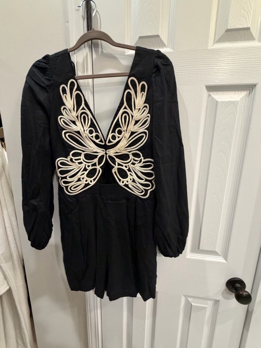 NWT - FARM Rio x Anthropolgie - Black Long-Sleeve Top with Cream Butterfly Motif - Picture 5 of 8